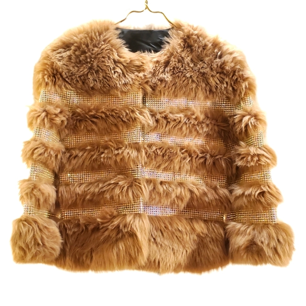 FAUX Fur + Rhinestone Coat